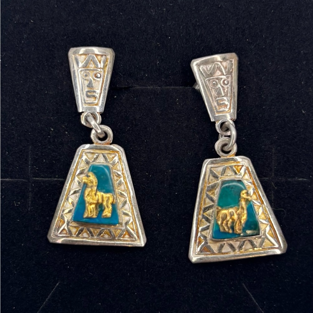 🦙 Vintage Peruvian Sterling Silver & Turquoise Alpaca Earrings 🦙